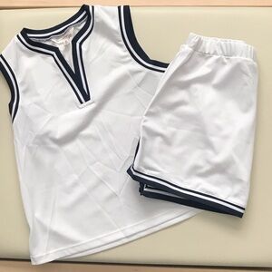 Nanette Lepore White Athletic Shorts Set with Navy Trim